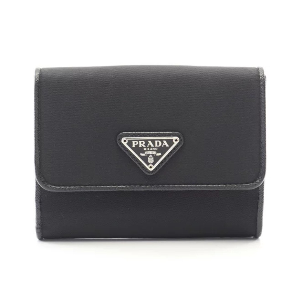Prada TESSUTO Bi fold Wallet Saffiano Leather Black